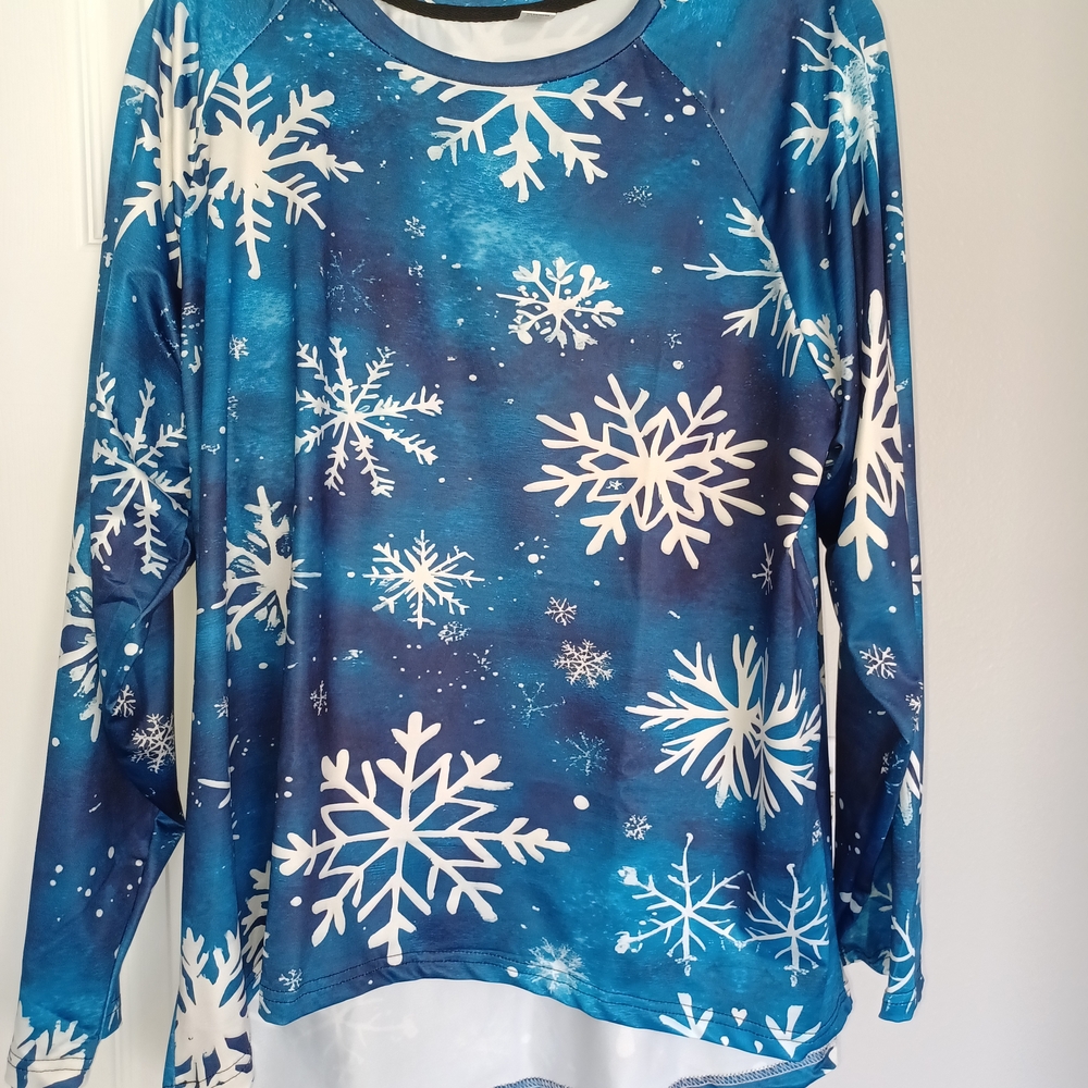 Blue Snowflake Long Sleeve Top (Size 3X)